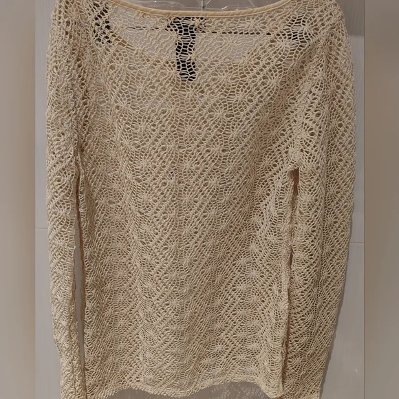 NWOT RALPH Lauren Crochet Open Knit Ecru Top Coverup Women's Sz S - Picture 2 of 9